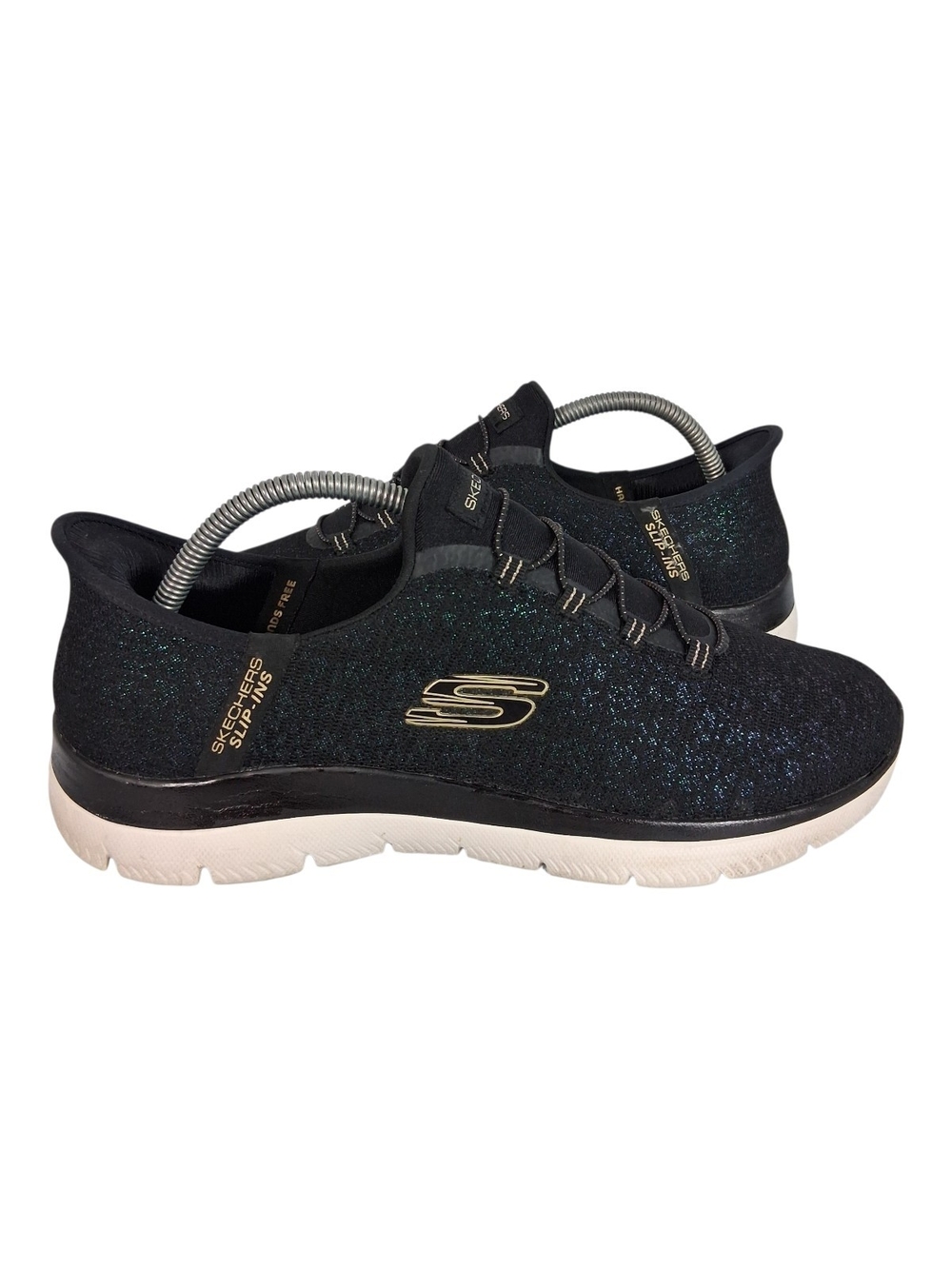 Skechers Women's 10 Green/Black Summits-Lunar Glow Hands Free Slip-in Sneakers